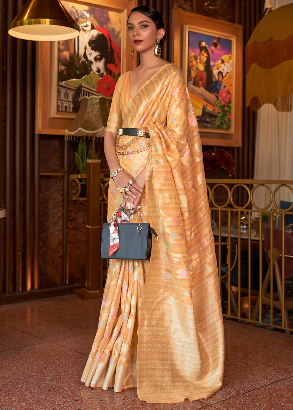 Buy MySilkLove Rajah Orange Woven Linen Silk Saree Online