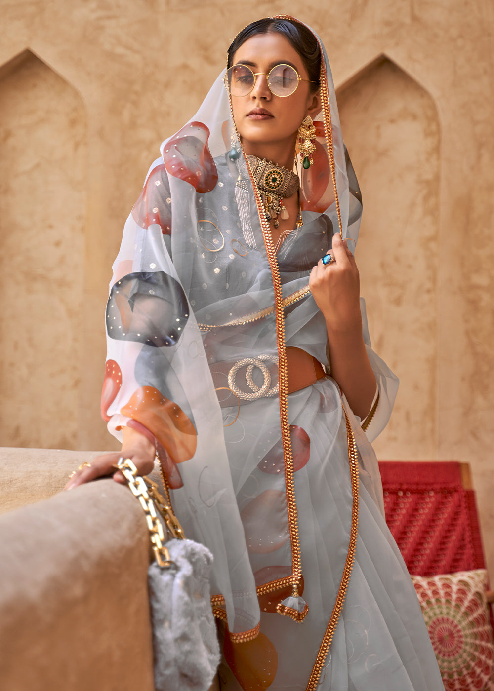 MySilkLove Nobel Grey Digital Print Organza Saree