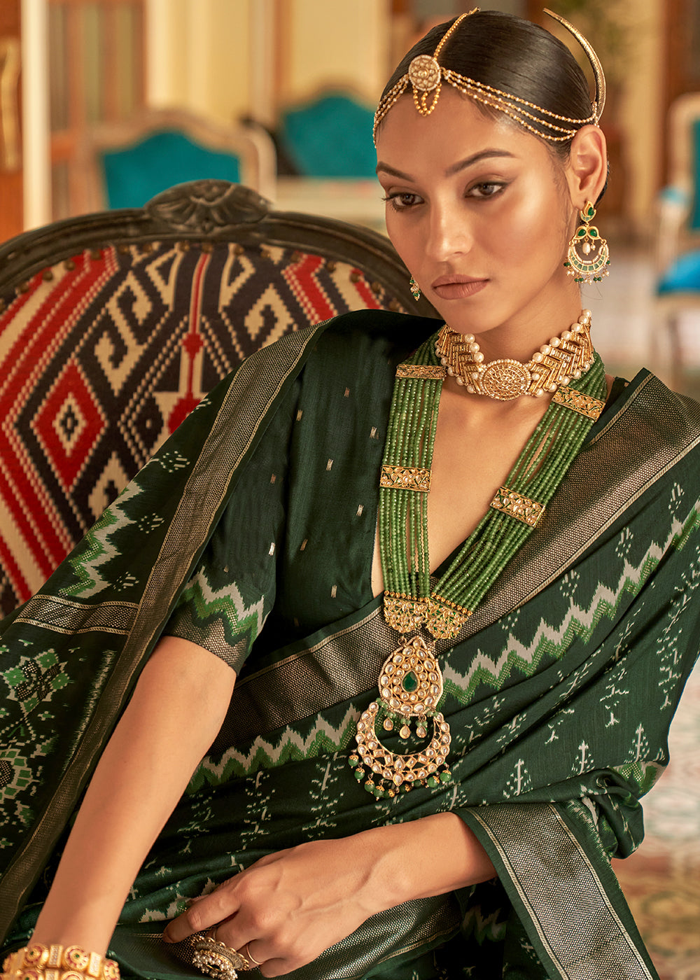 Buy MySilkLove Dark Leaf Green Designer Patola Silk Saree Online