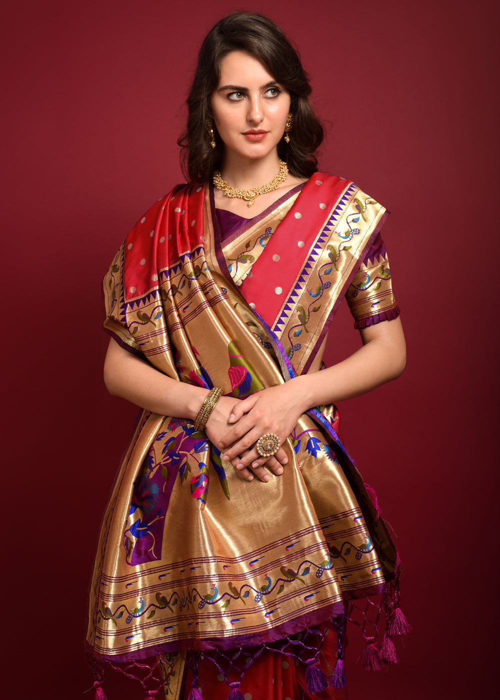 Buy MySilkLove Cardinal Red Woven Paithani Silk Saree Online