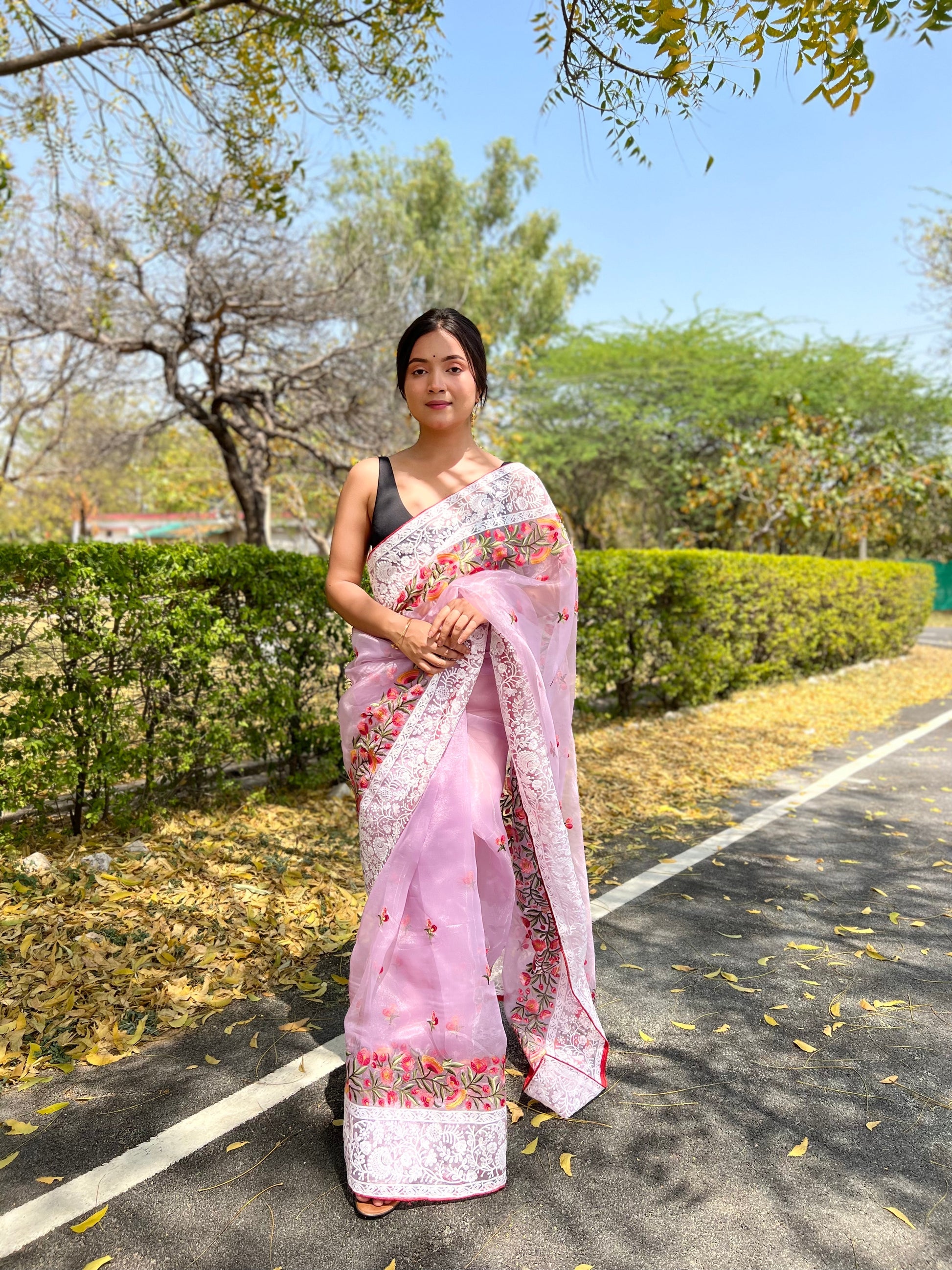 MySilkLove Flare Purple Lucknowi Chikankari Organza Silk Saree