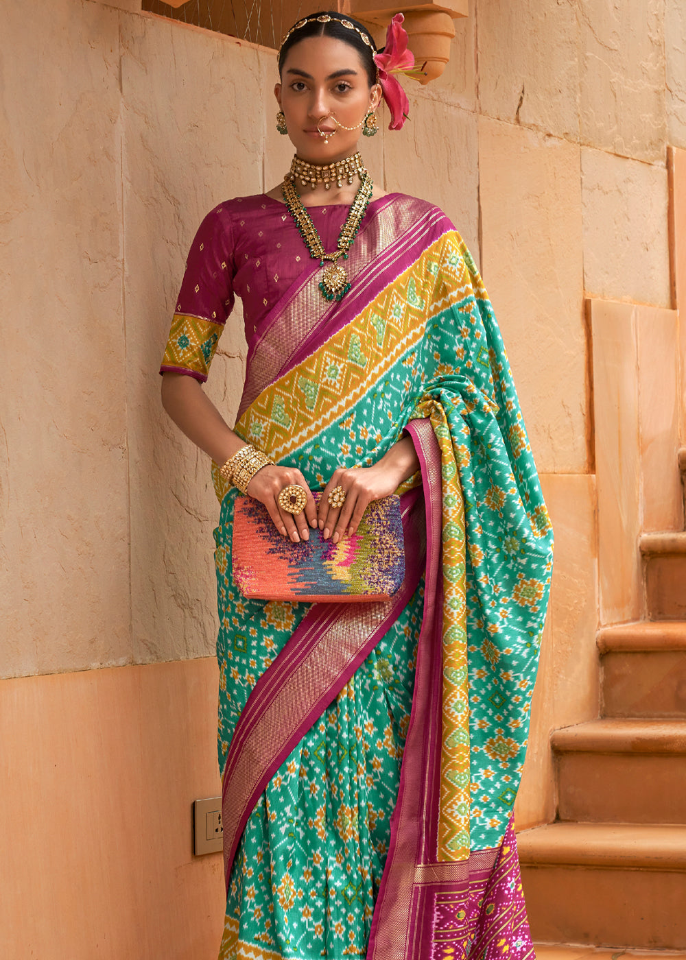 Buy MySilkLove Envy Green Woven Patola Silk Saree Online