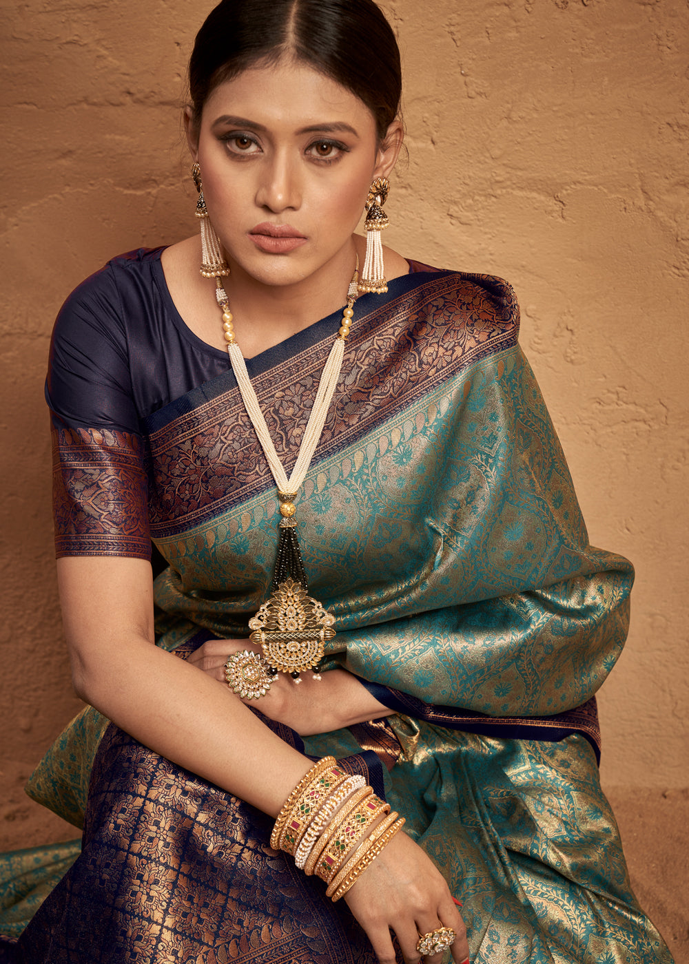 Buy MySilkLove Oxley Blue Woven Banarasi Tanchoi Silk Saree Online