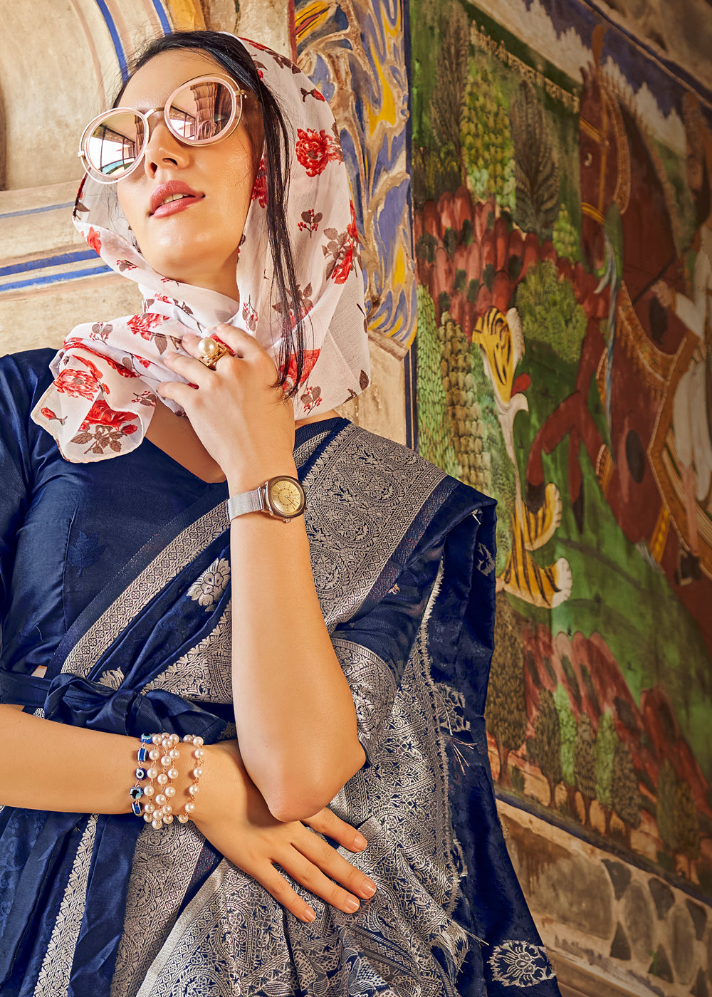 Buy MySilkLove Martinique Blue Banarasi Woven Silk Saree Online