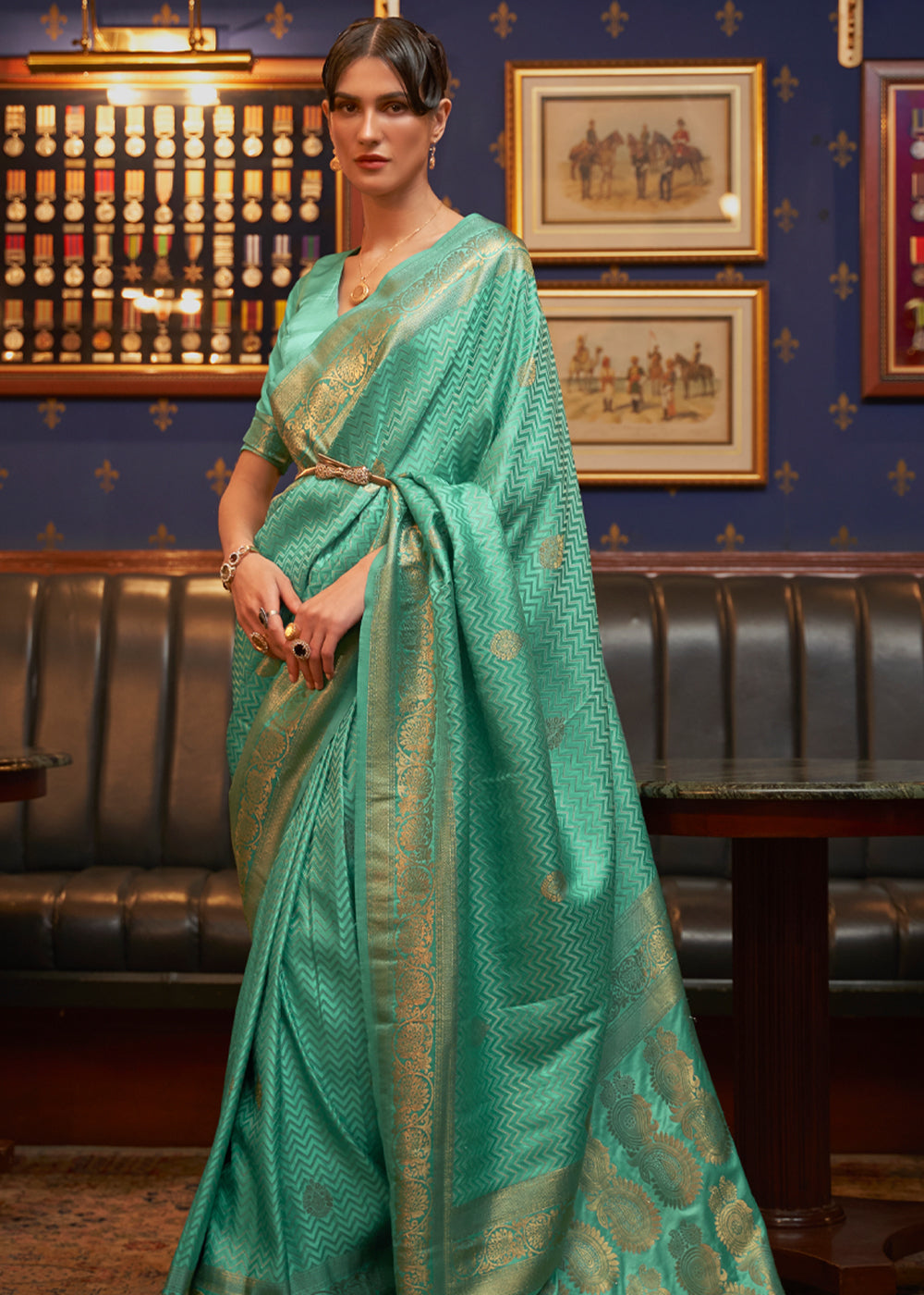 Buy MySilkLove Forest Green Woven Banarasi Silk Saree Online