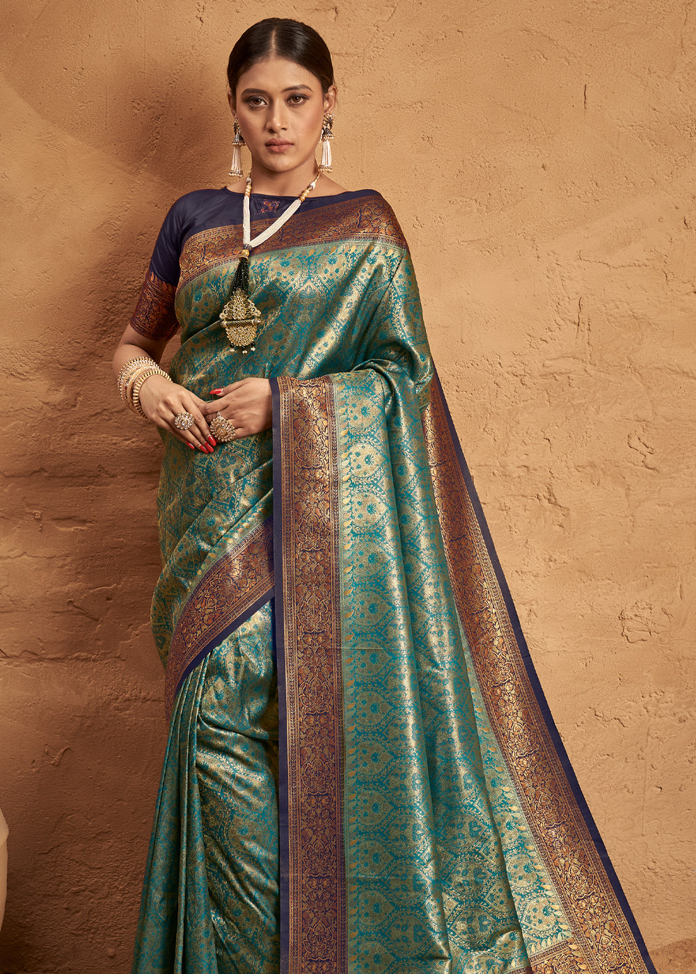 Buy MySilkLove Oxley Blue Woven Banarasi Tanchoi Silk Saree Online