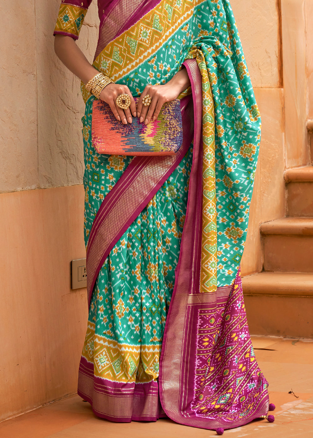 Buy MySilkLove Envy Green Woven Patola Silk Saree Online