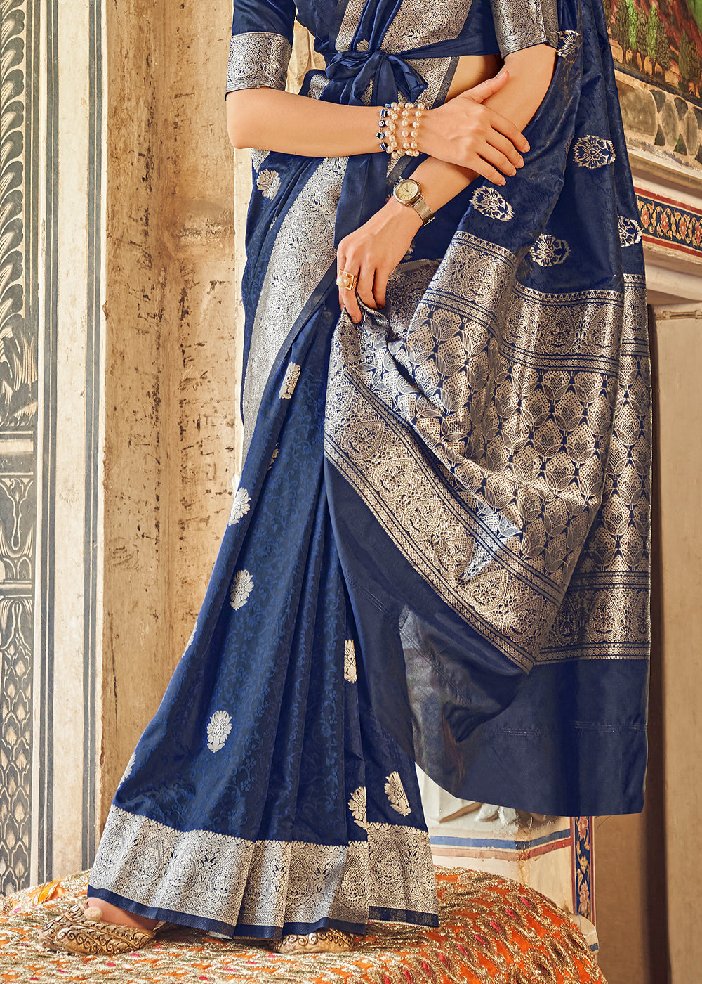 Buy MySilkLove Martinique Blue Banarasi Woven Silk Saree Online