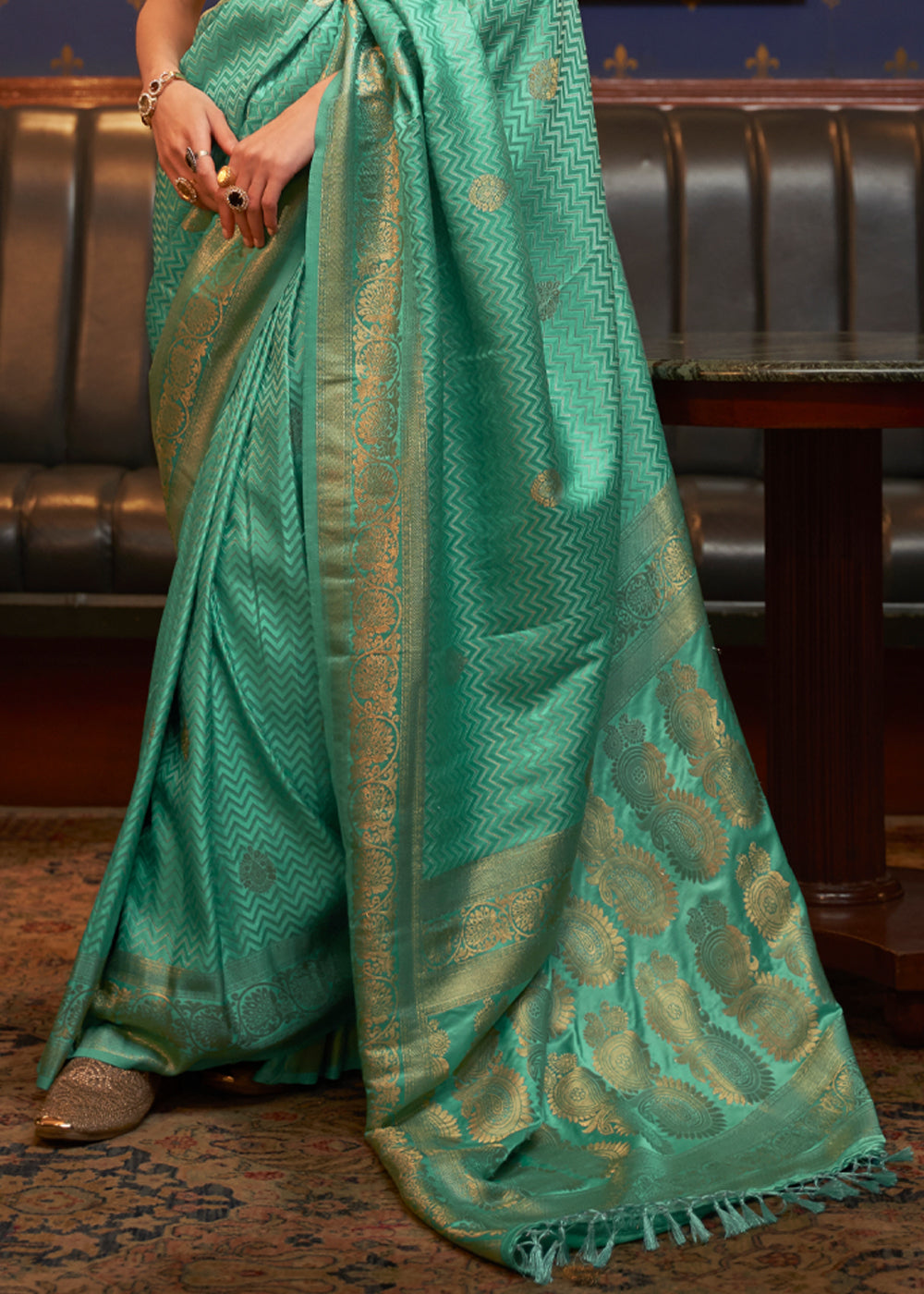 Buy MySilkLove Forest Green Woven Banarasi Silk Saree Online