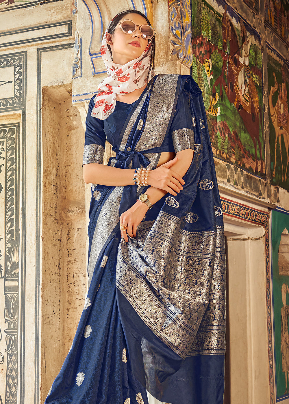 Buy MySilkLove Martinique Blue Banarasi Woven Silk Saree Online
