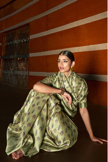 Buy MySilkLove Clay Creek Green Digital Printed Silk Saree Online