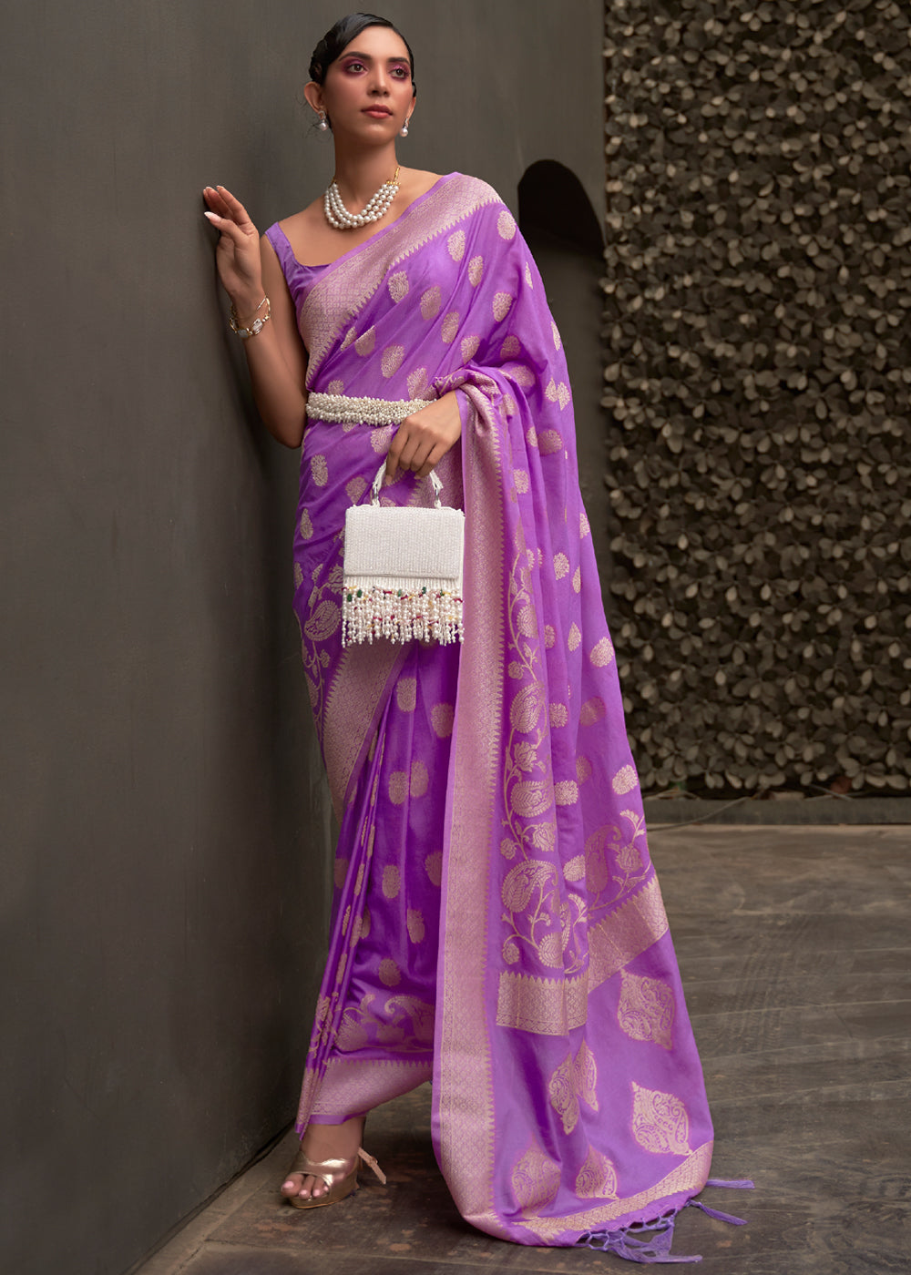 Buy MySilkLove Purple Plum Woven Banarasi Chiffon Saree Online
