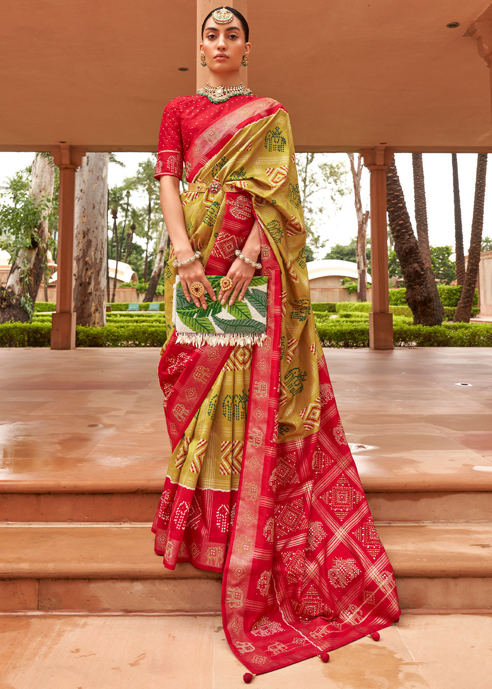 Buy MySilkLove Equator Yellow and Red Patola Silk Saree Online