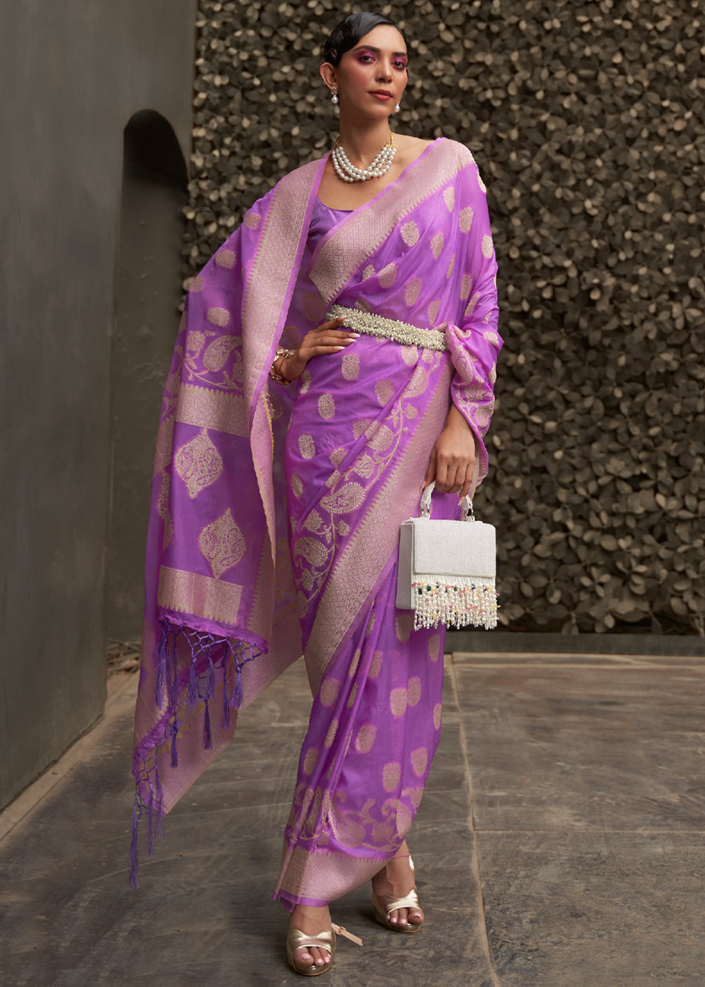 Buy MySilkLove Purple Plum Woven Banarasi Chiffon Saree Online