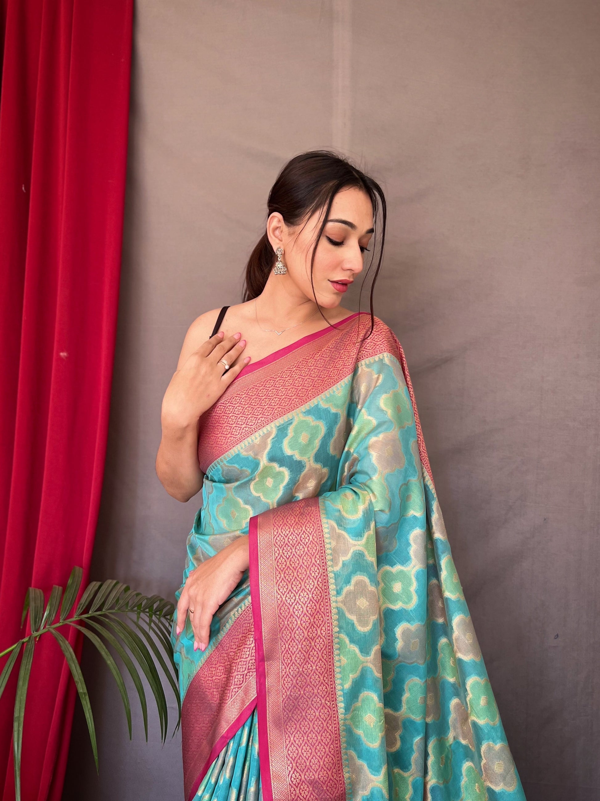 Buy MySilkLove Glacier Blue Woven Organza Silk Saree Online