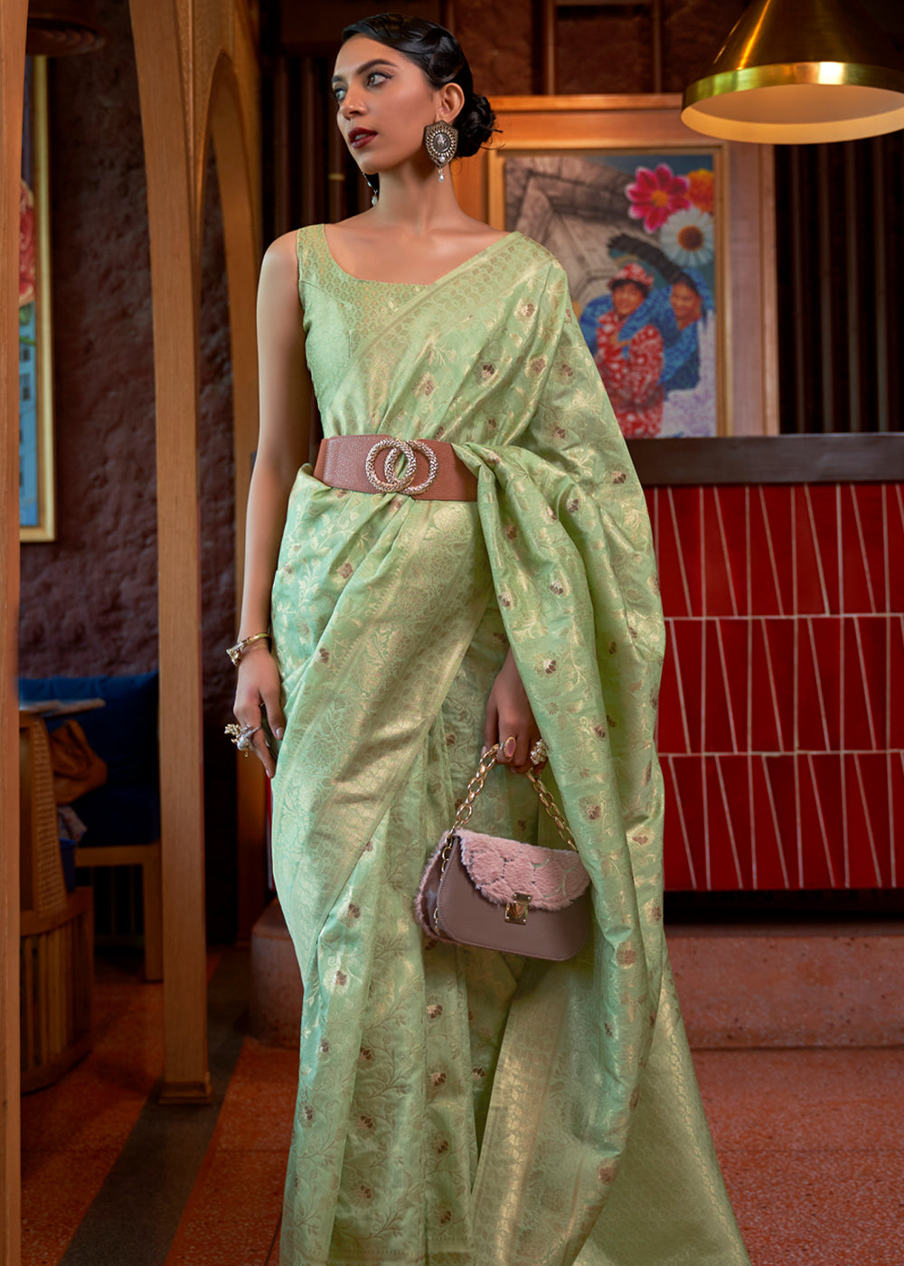 Buy MySilkLove Moss Green Tussar Woven Silk Saree Online