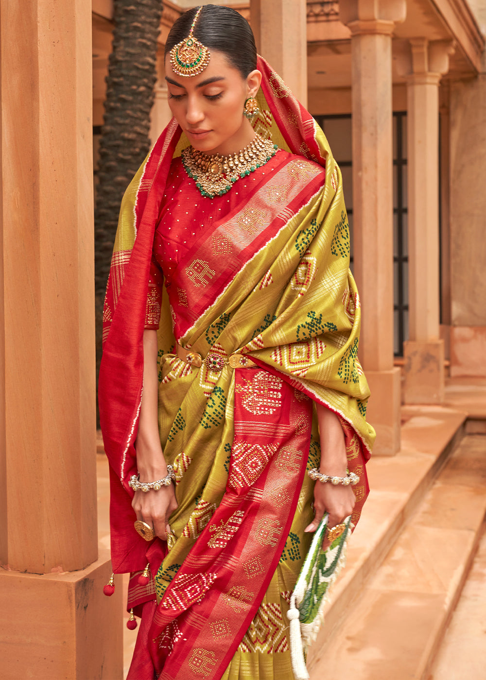 Buy MySilkLove Equator Yellow and Red Patola Silk Saree Online