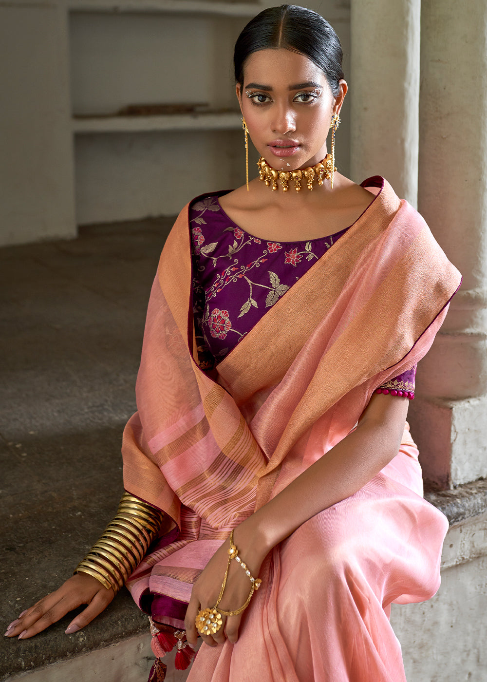 Buy MySilkLove Oriental Pink Soft Tissue Organza Silk Saree Online
