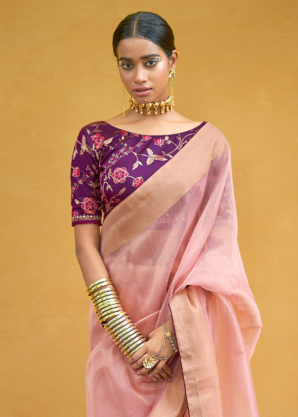 Buy MySilkLove Oriental Pink Soft Tissue Organza Silk Saree Online