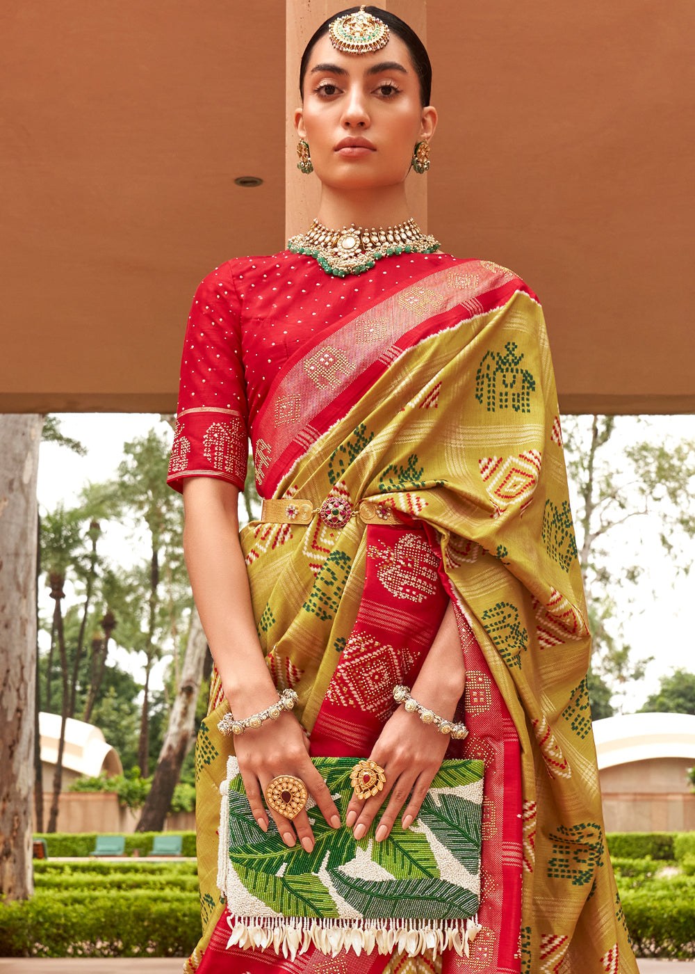 Buy MySilkLove Equator Yellow and Red Patola Silk Saree Online