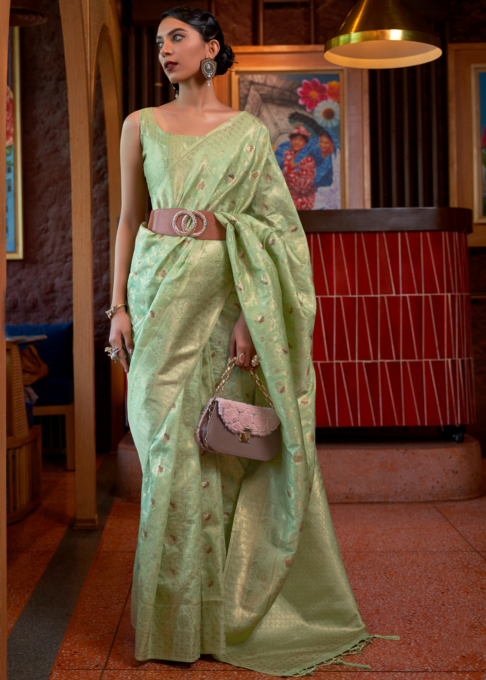Buy MySilkLove Moss Green Tussar Woven Silk Saree Online