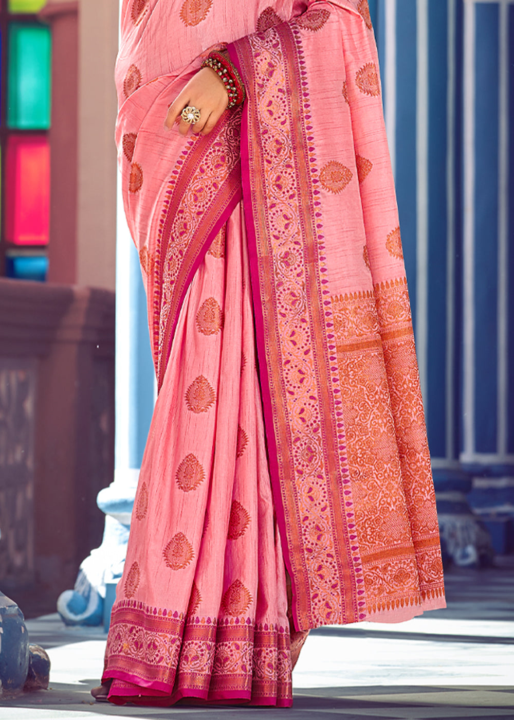 Buy MySilkLove Carnation Pink Woven Banarasi Silk Saree Online