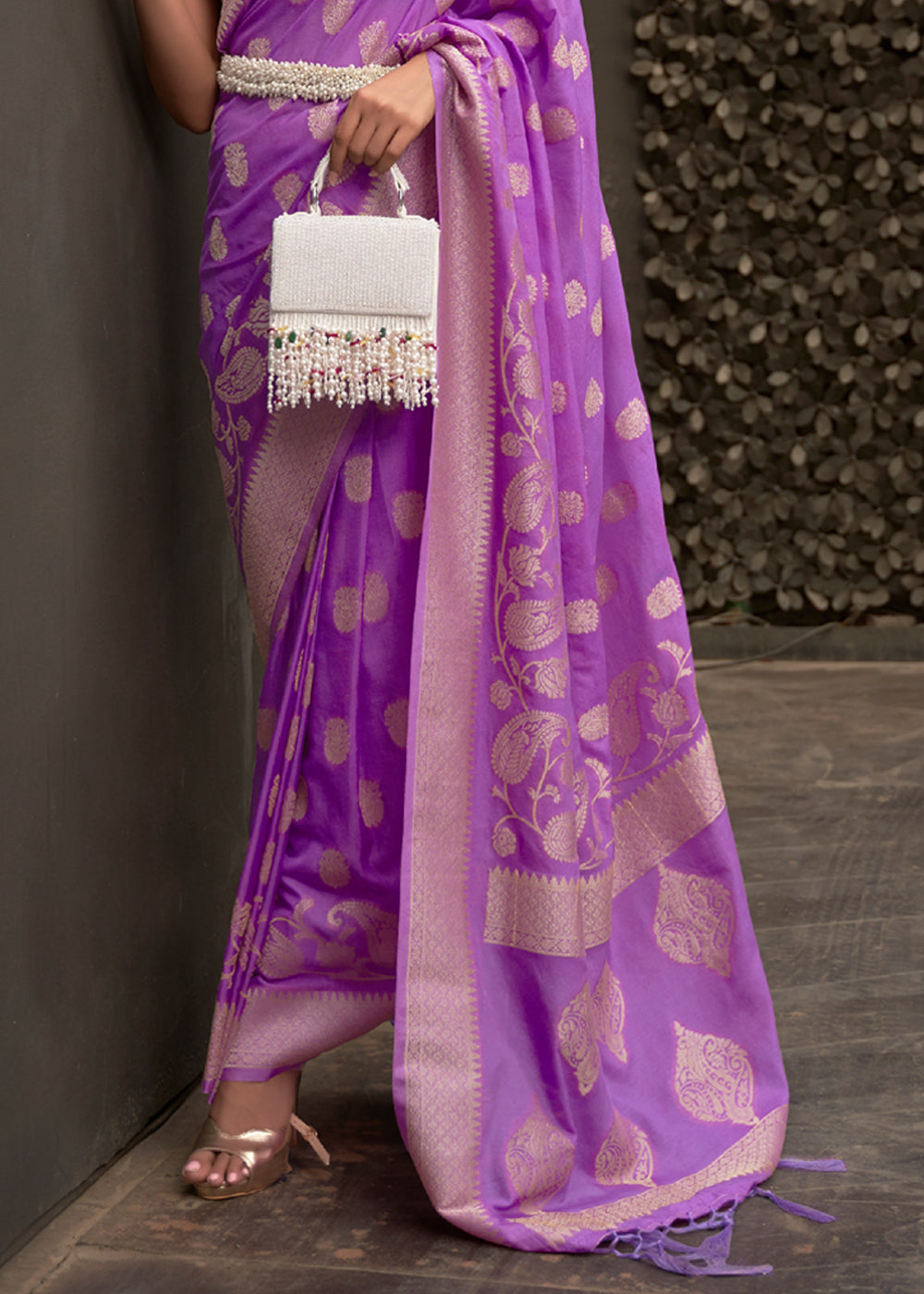 Buy MySilkLove Purple Plum Woven Banarasi Chiffon Saree Online