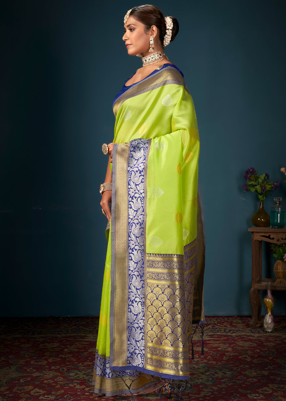 Buy MySilkLove Atlantis Green and Blue Woven Banarasi Silk Saree Online