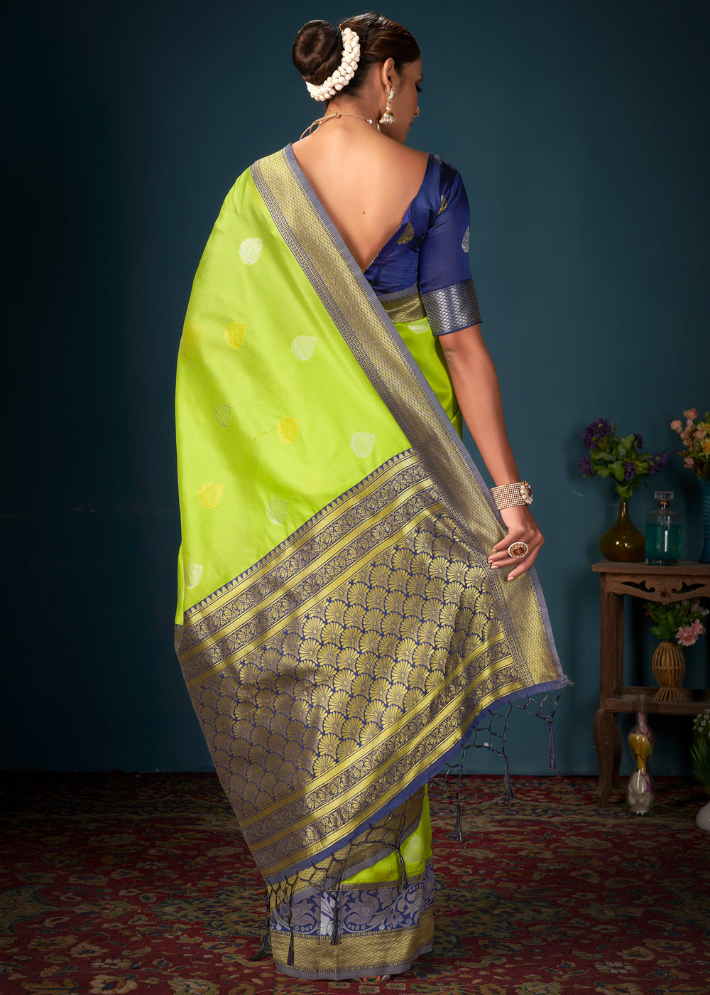 Buy MySilkLove Atlantis Green and Blue Woven Banarasi Silk Saree Online