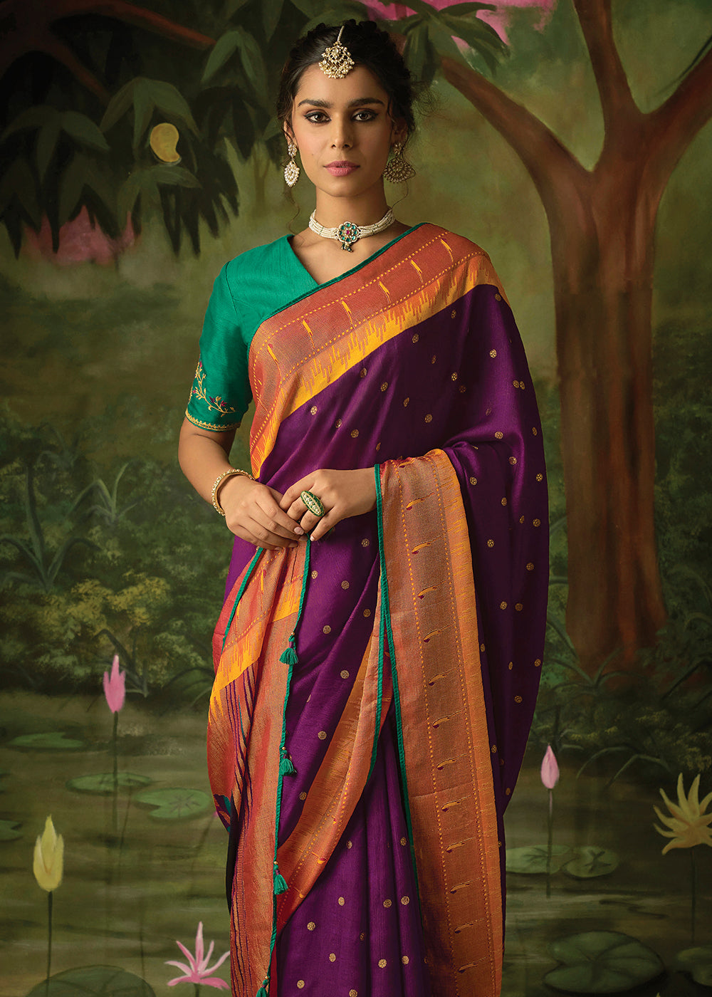 Buy MySilkLove Tawny Port Purple Woven Paithani Silk Saree Online