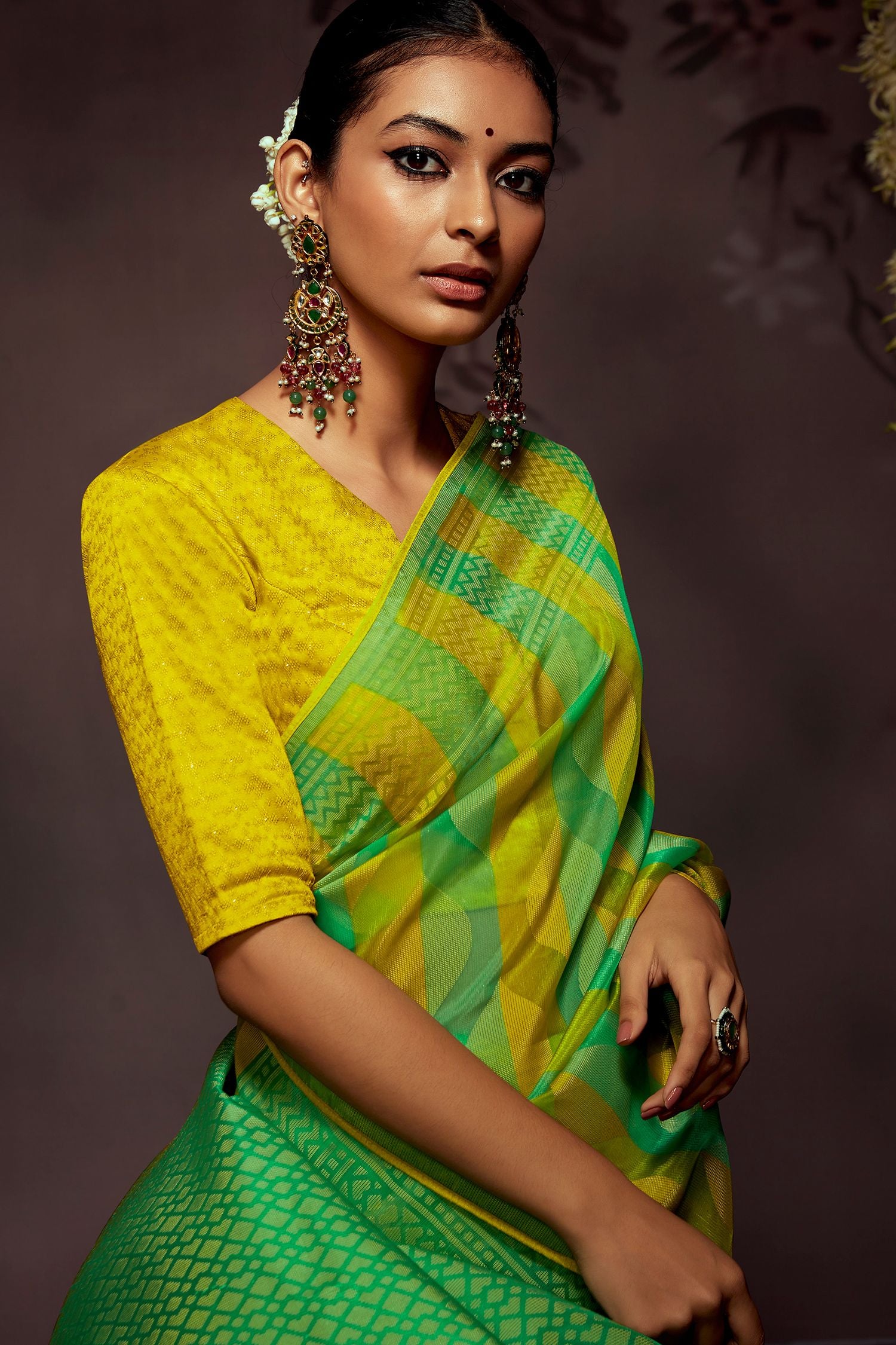 Buy MySilkLove Atlantis Green Printed Brasso Saree Online