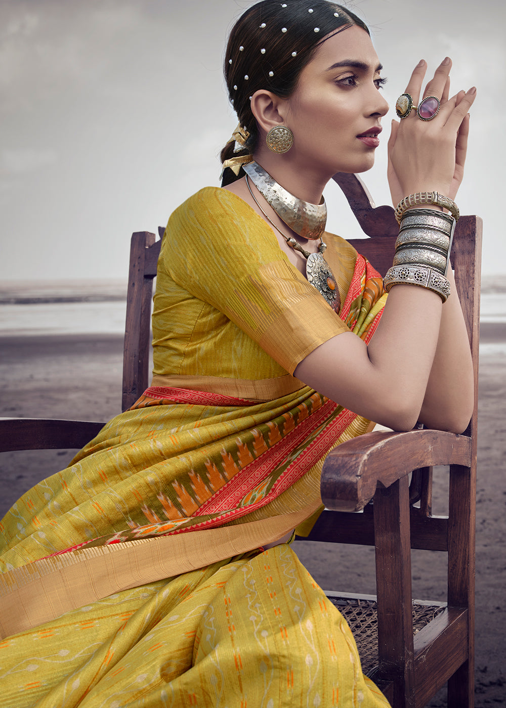 Buy MySilkLove Equator Yellow Printed Designer Silk Saree Online
