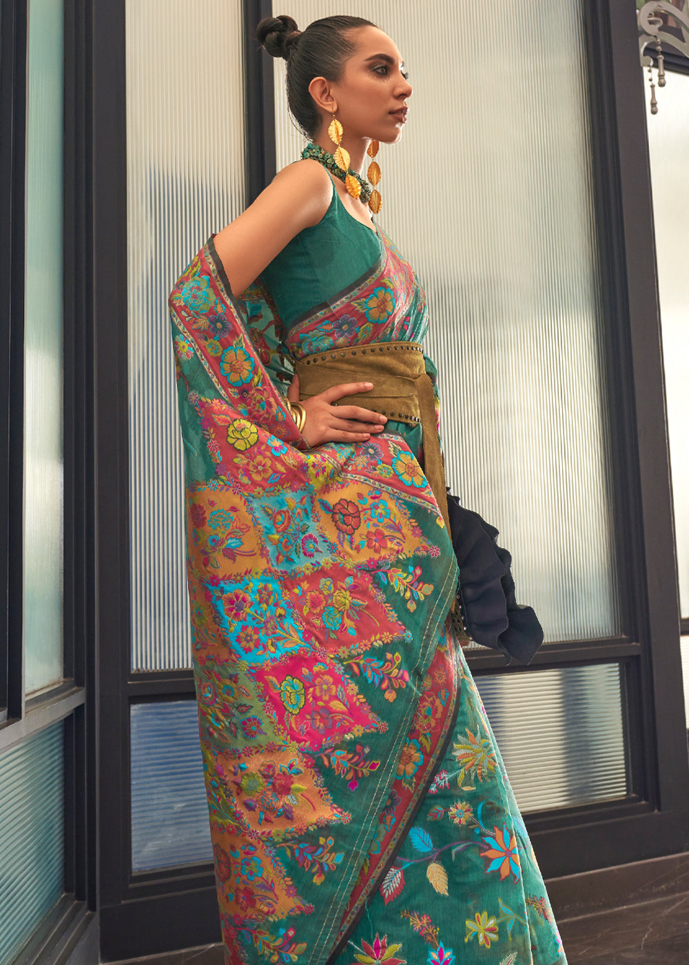 Buy MySilkLove William Green Jamewar Kashmiri Cotton Silk Saree Online