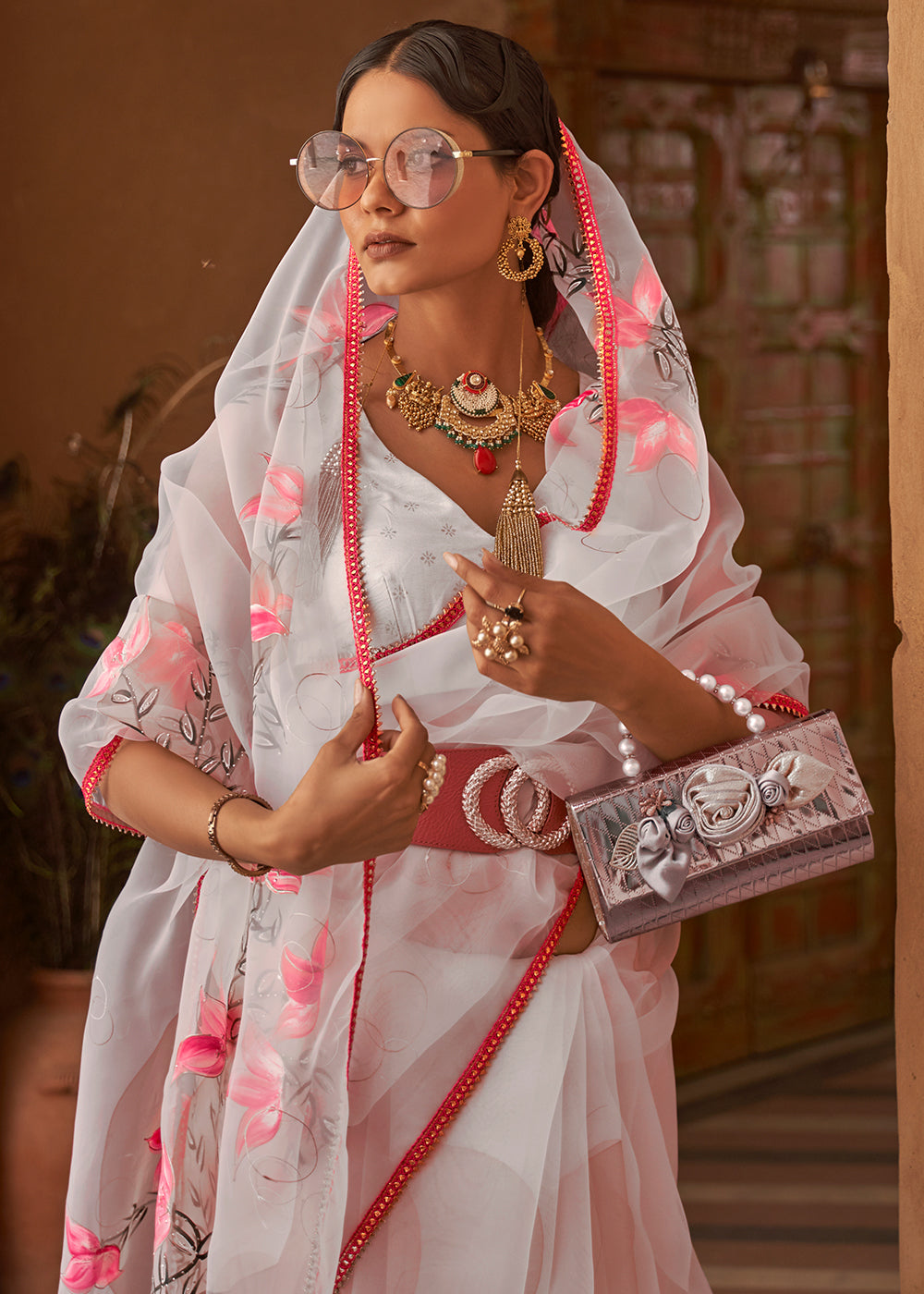 MySilkLove Foggy Grey Digital Print Organza Saree