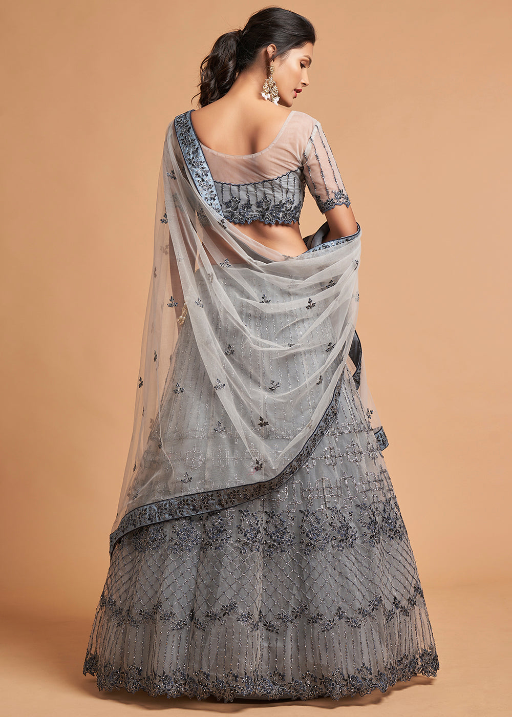 MySilkLove Ironside Grey Designer Soft Net Lehenga Choli