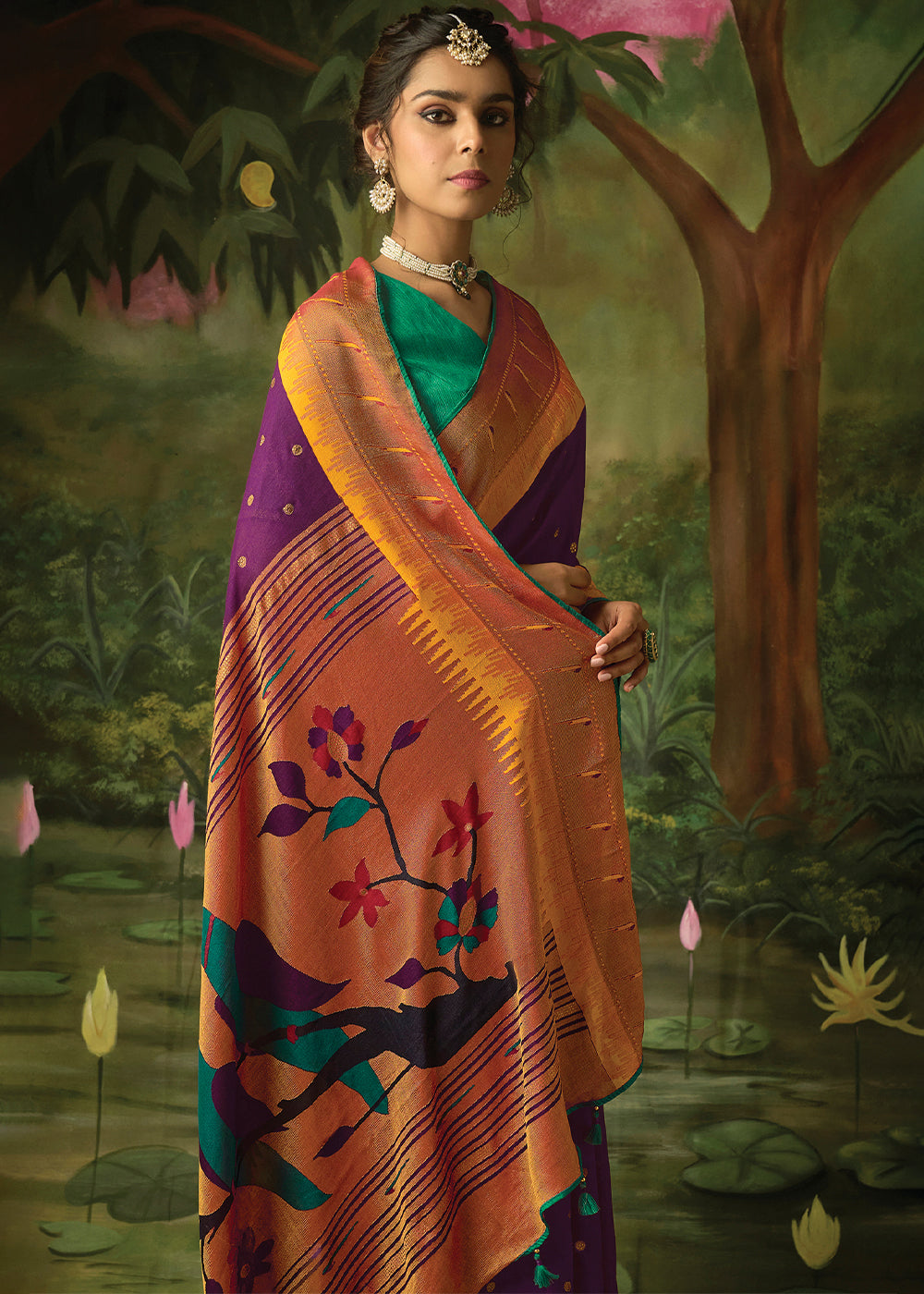 Buy MySilkLove Tawny Port Purple Woven Paithani Silk Saree Online