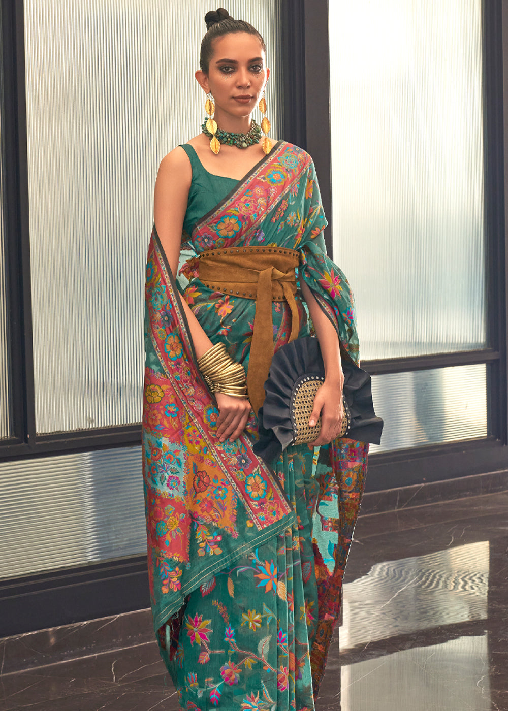 Buy MySilkLove William Green Jamewar Kashmiri Cotton Silk Saree Online