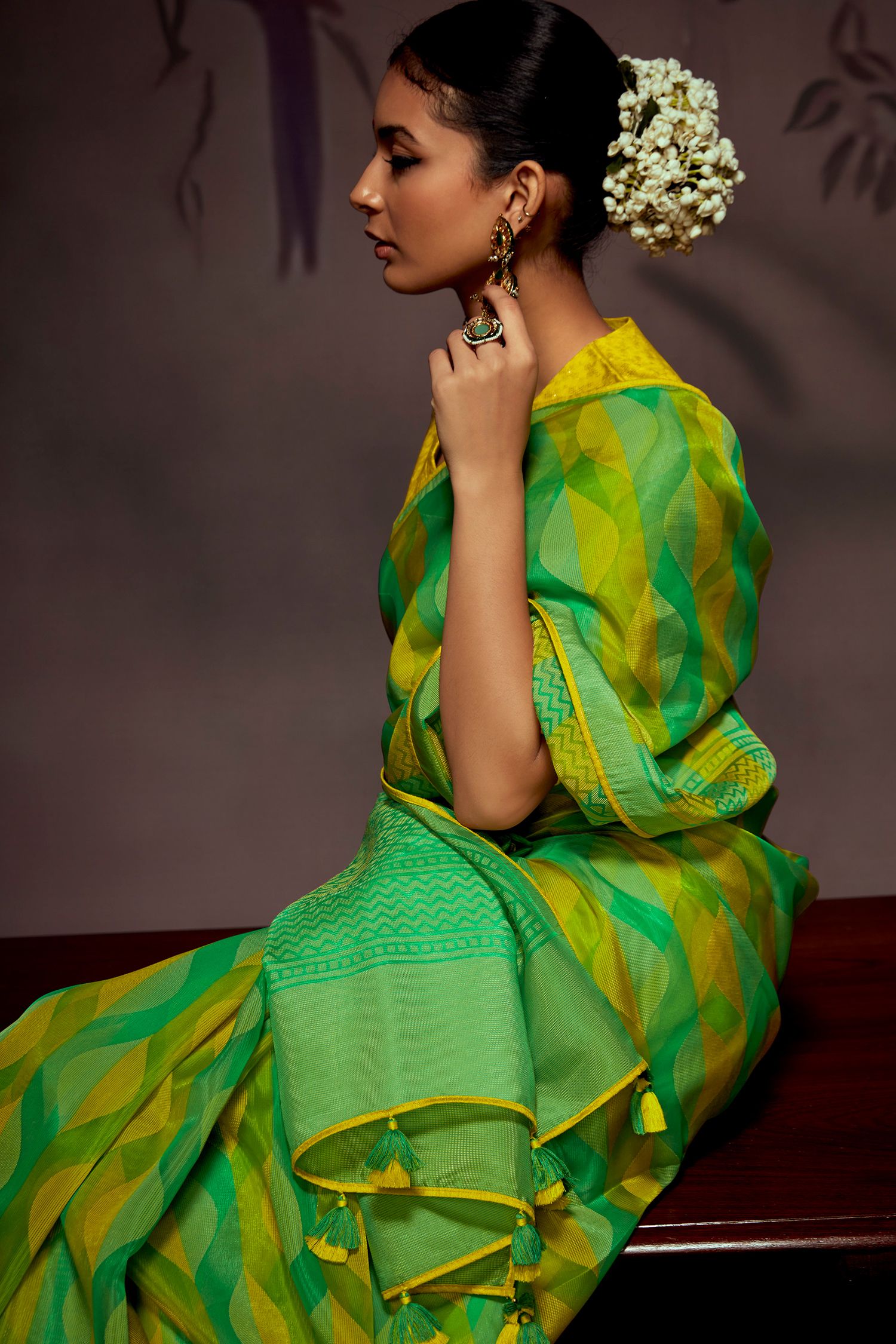 Buy MySilkLove Atlantis Green Printed Brasso Saree Online