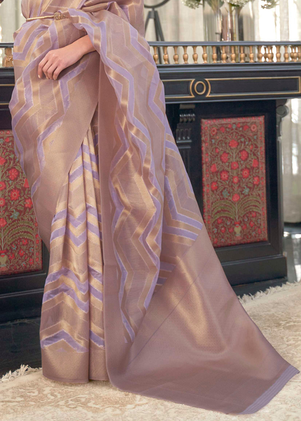 Buy MySilkLove Snuff Purple Woven Organza Banarasi Silk Saree Online