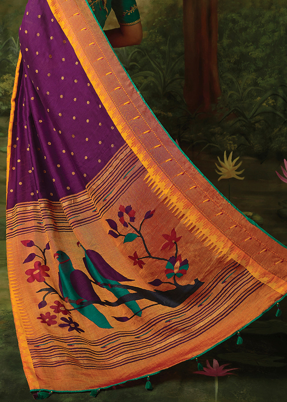 Buy MySilkLove Tawny Port Purple Woven Paithani Silk Saree Online