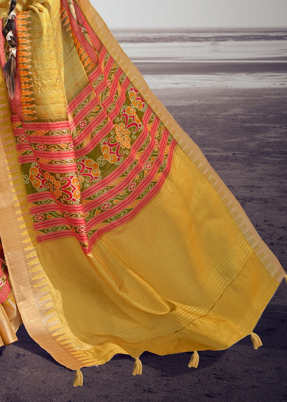 Buy MySilkLove Equator Yellow Printed Designer Silk Saree Online