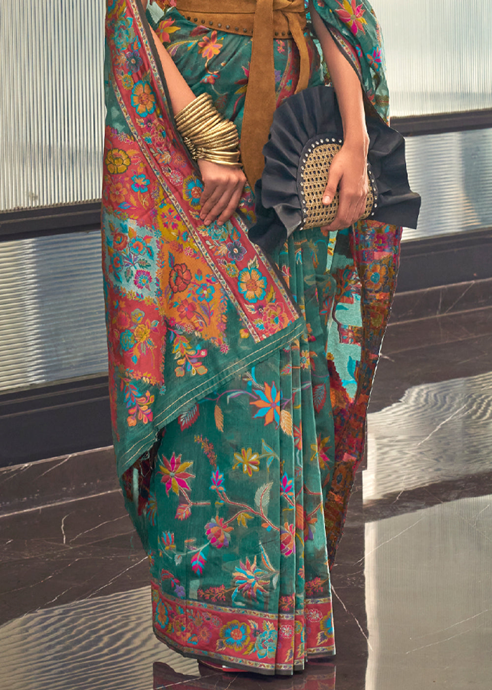 Buy MySilkLove William Green Jamewar Kashmiri Cotton Silk Saree Online