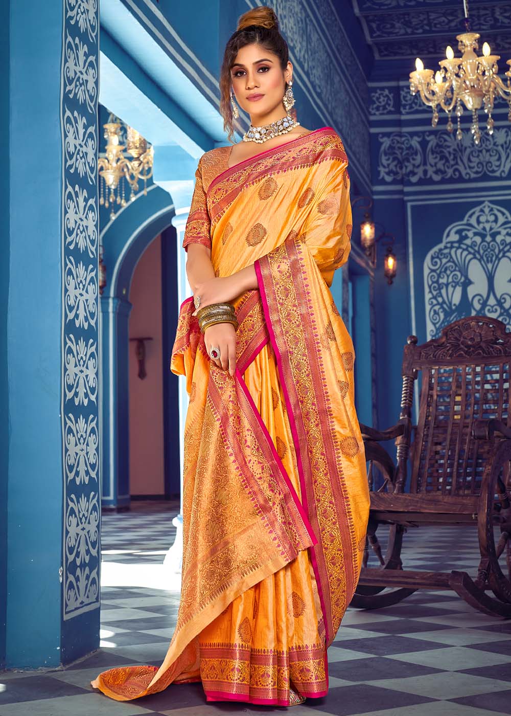 Buy MySilkLove Rajah Yellow Woven Banarasi Silk Saree Online
