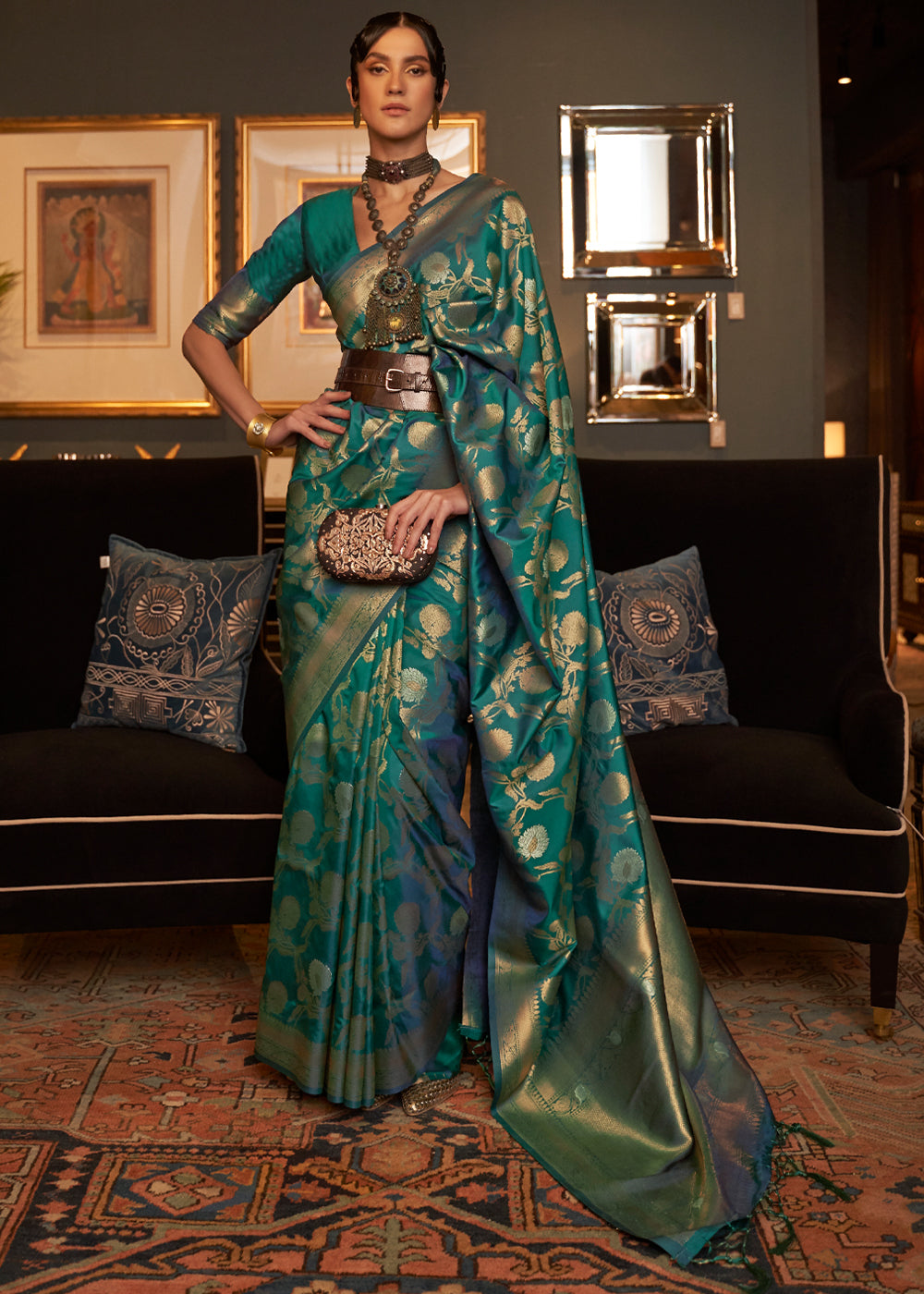 Buy MySilkLove Eden Green Banarasi Brocade Silk Saree Online