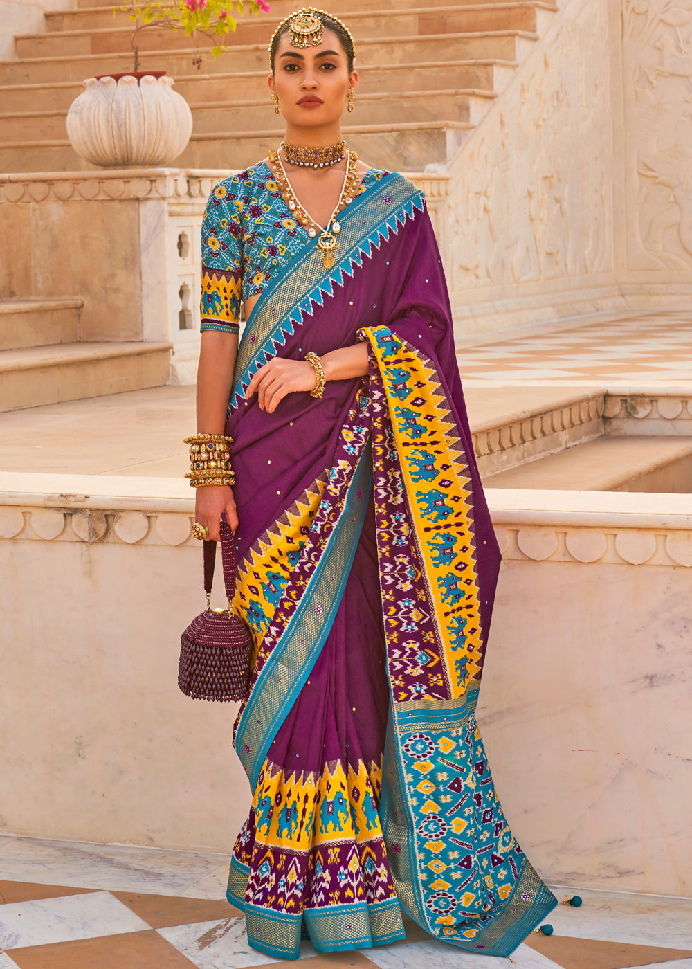 Buy MySilkLove Cosmic Purple and Blue Woven Patola Silk Saree Online
