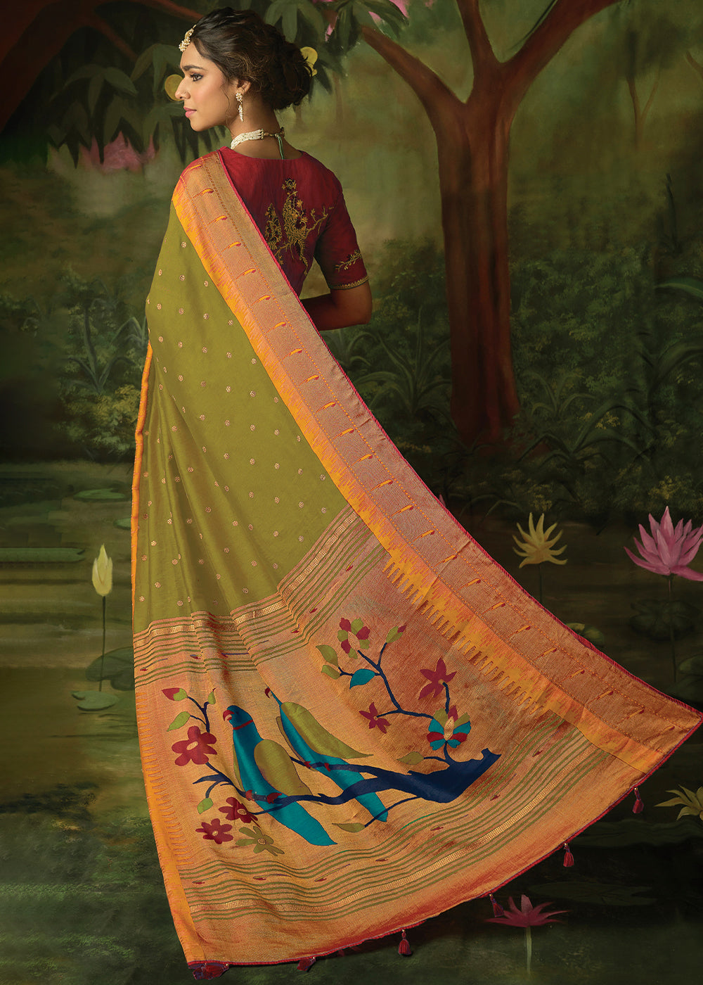Buy MySilkLove Peridot Green Woven Paithani Silk Saree Online