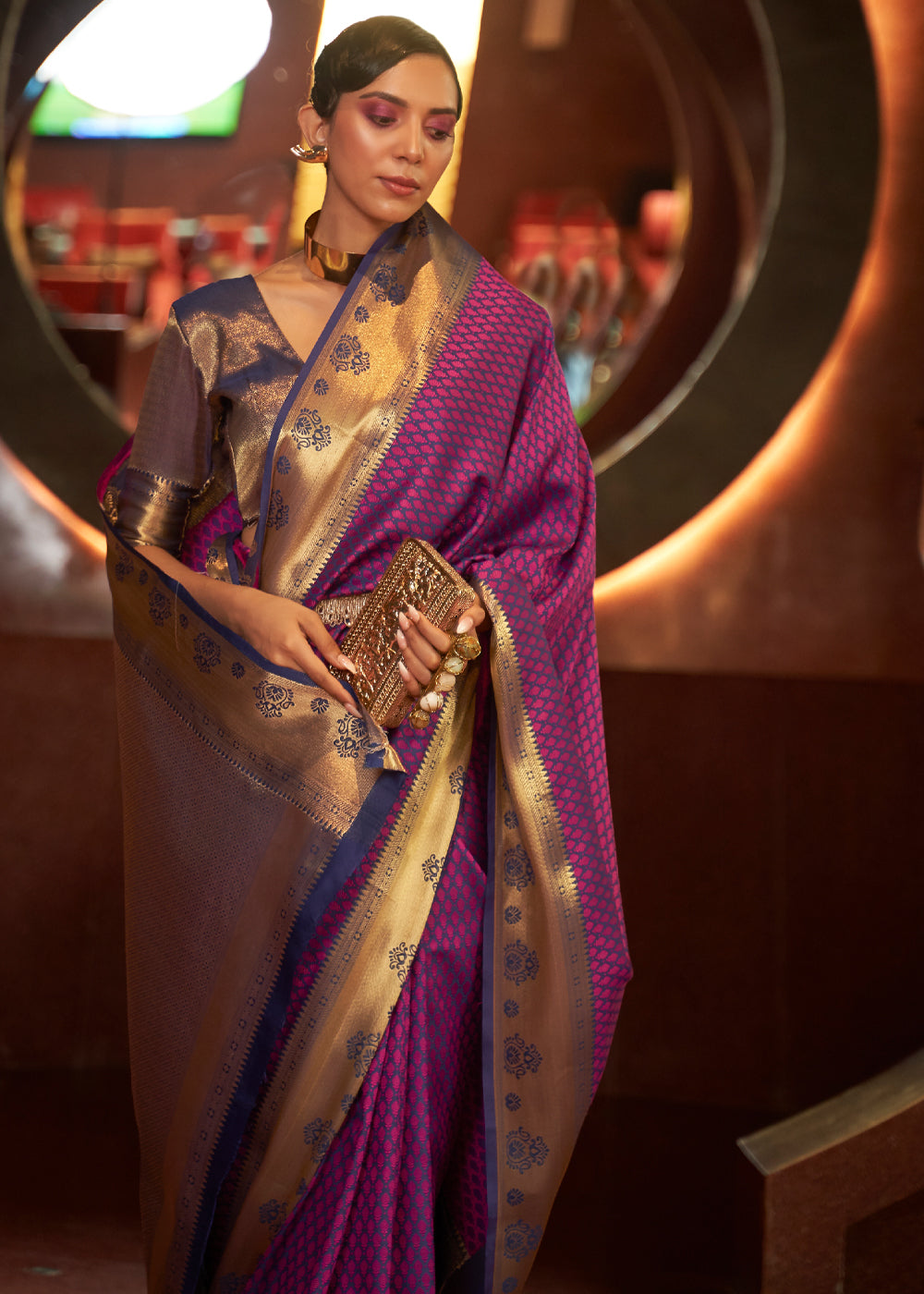 Buy MySilkLove Wine Berry Purple Woven Banarasi Silk Saree Online