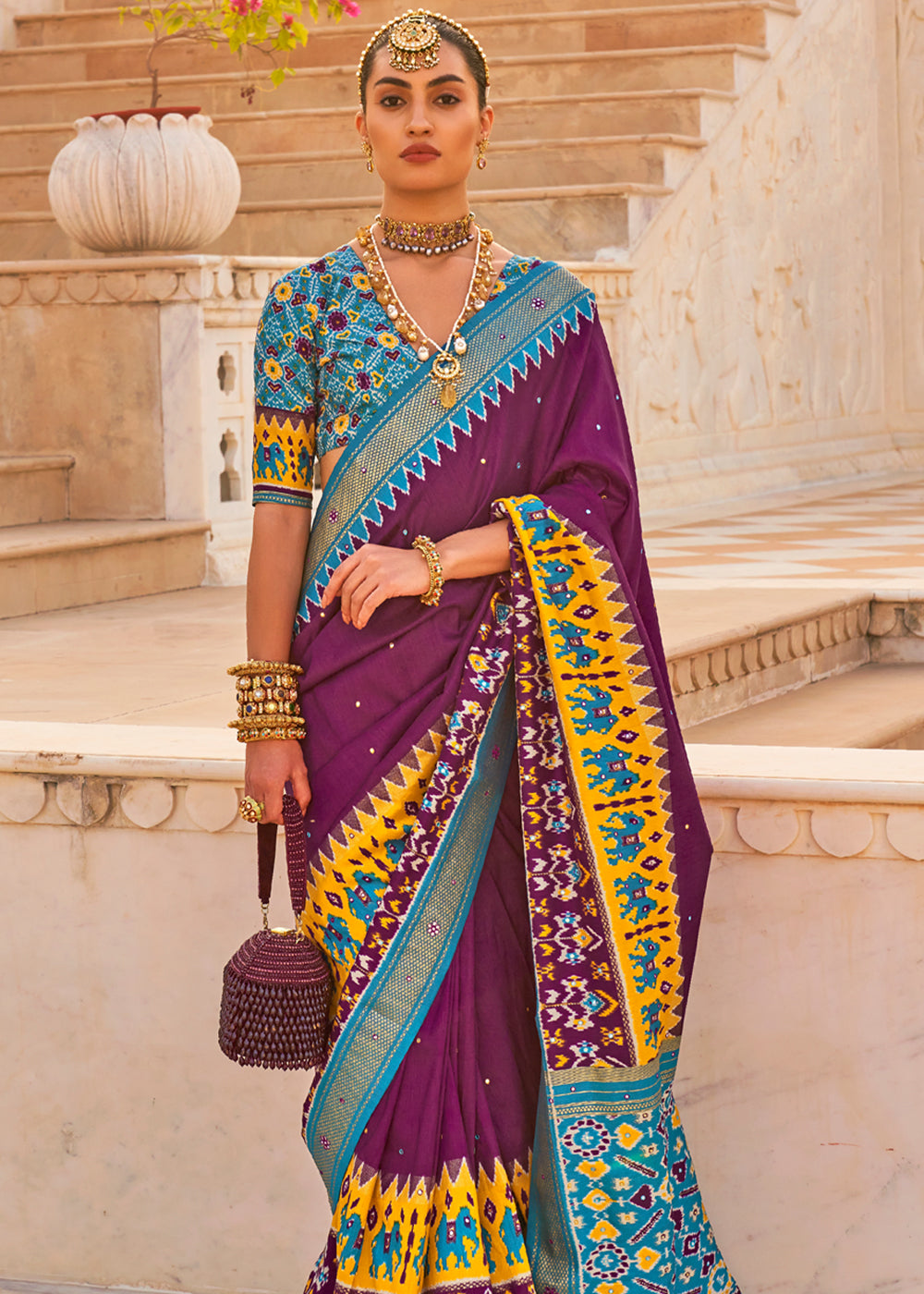 Buy MySilkLove Cosmic Purple and Blue Woven Patola Silk Saree Online