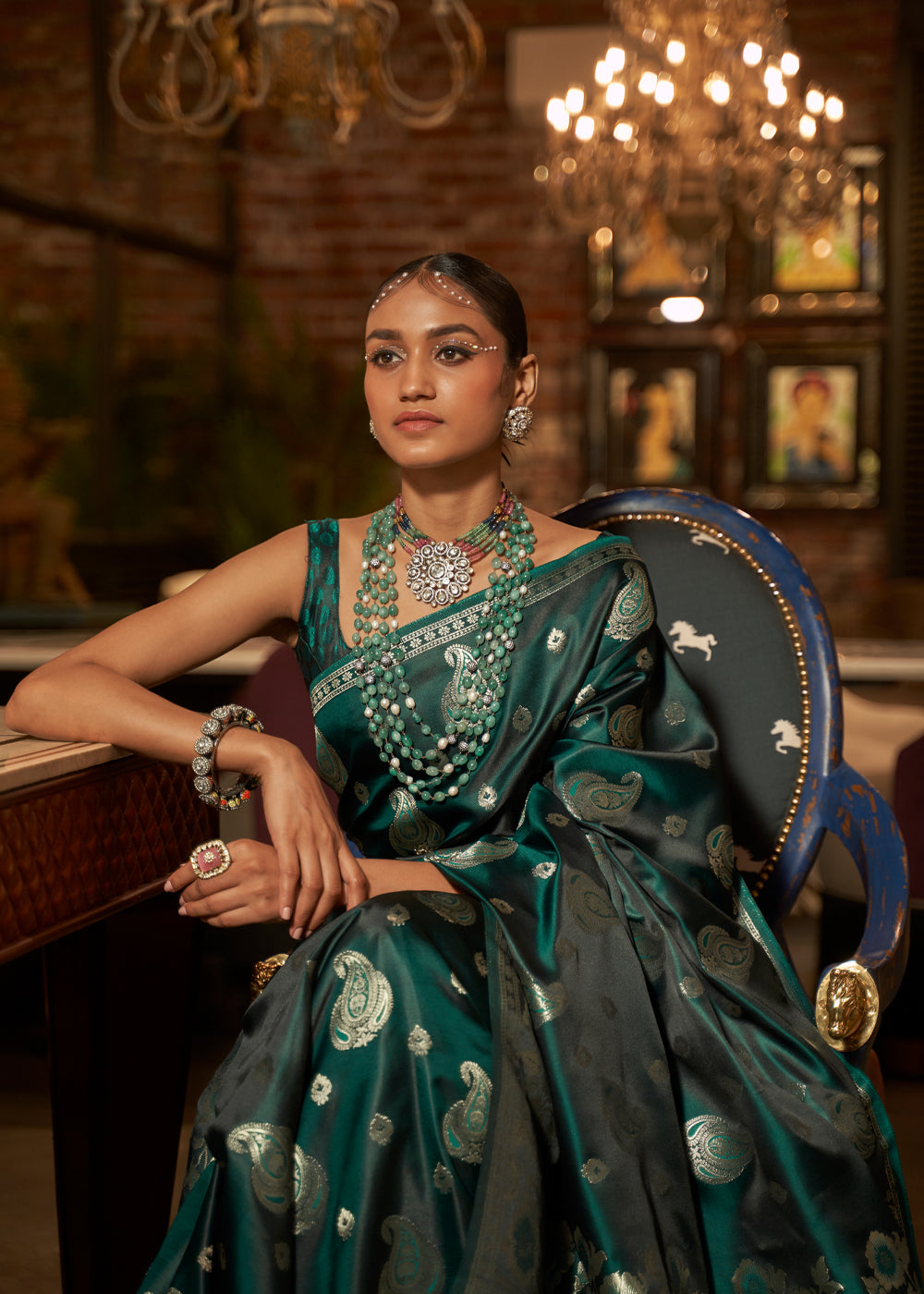 Buy MySilkLove Mineral Green Banarasi Woven Satin Silk Saree Online