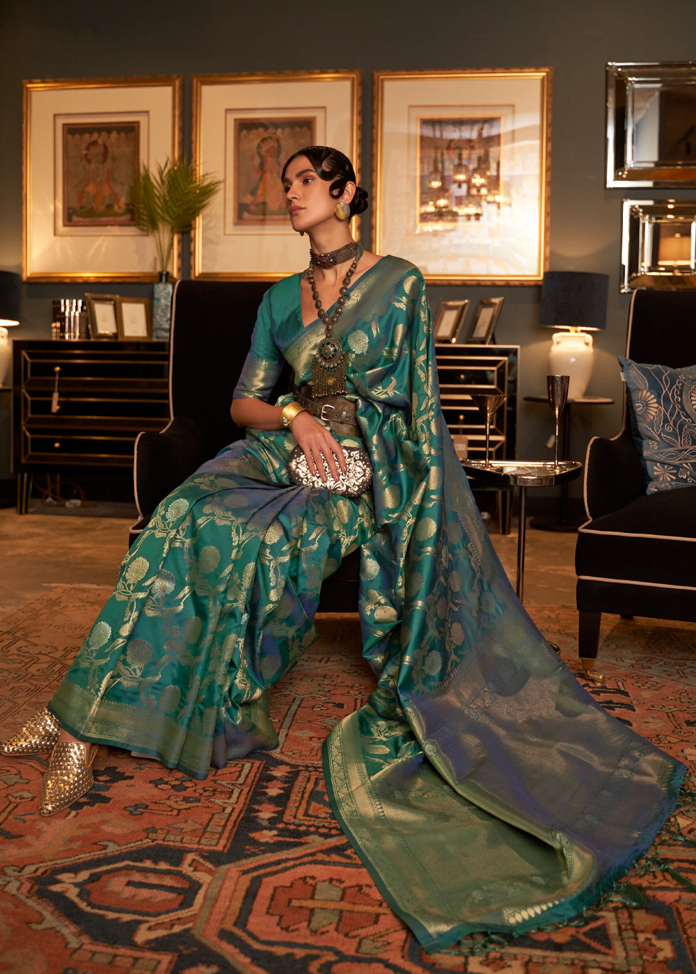 Buy MySilkLove Eden Green Banarasi Brocade Silk Saree Online